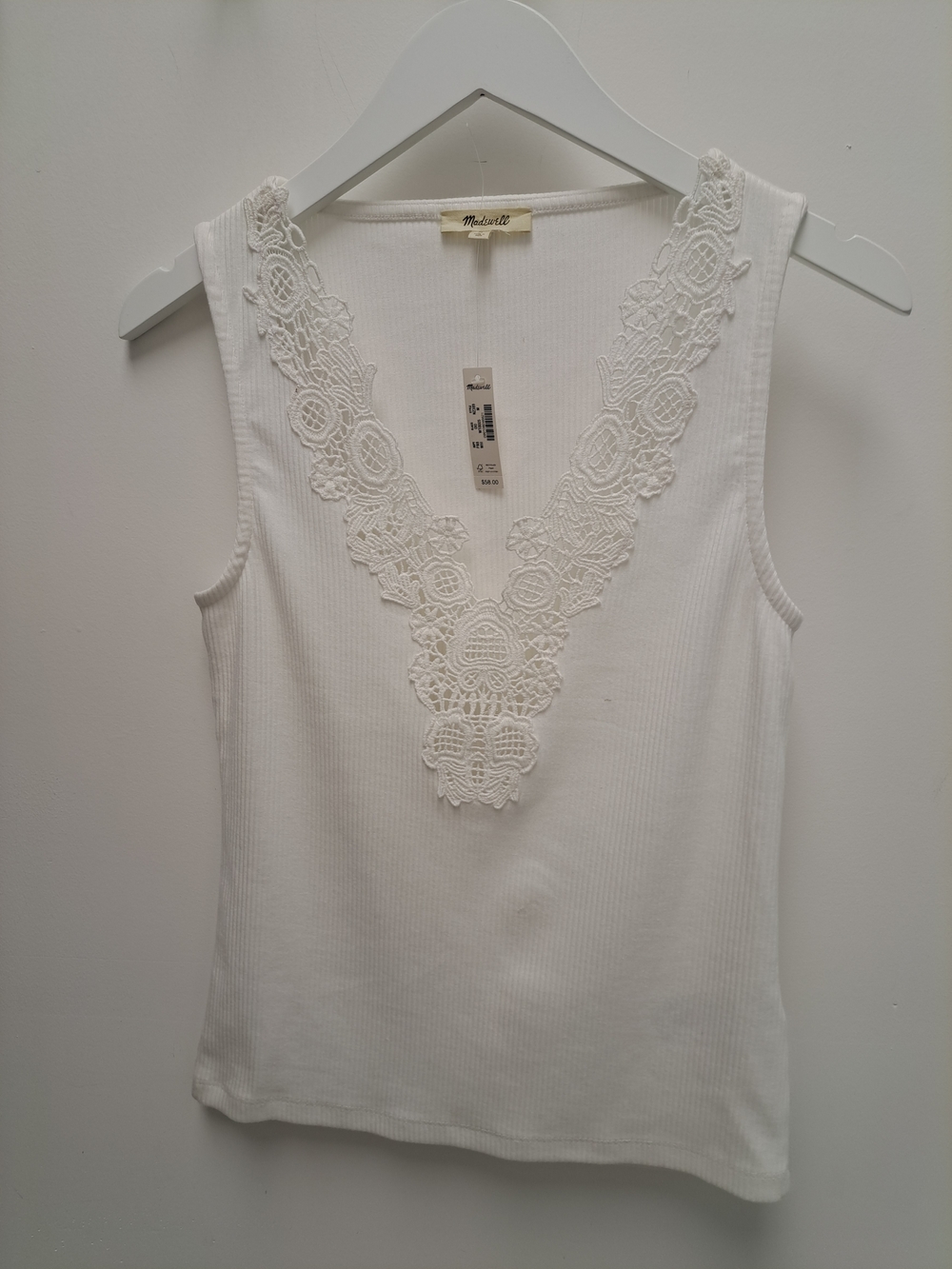 Madewell White Lace-Trim Ribbed Tank Top *BRAND NEW NEVER WORN!*